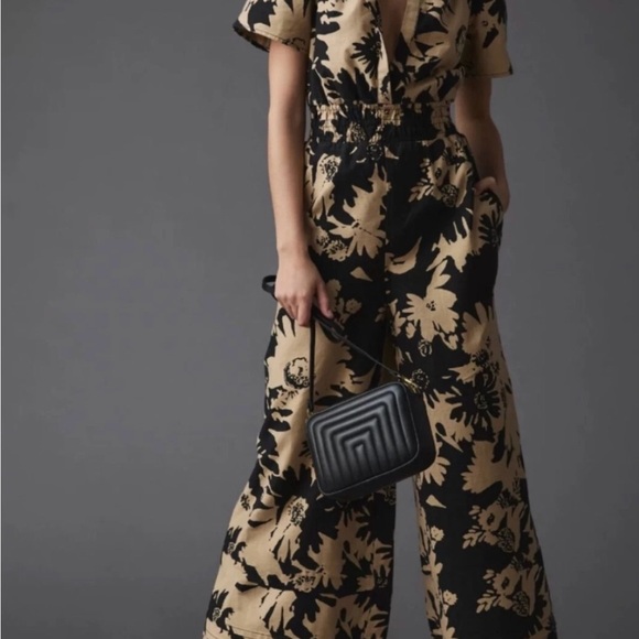 Anthropologie Pants - Anthropologie Black and Tan Floral Jumpsuit